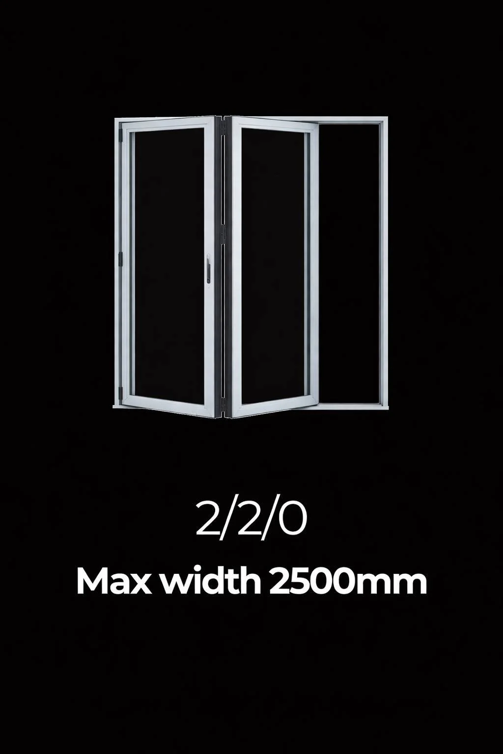บานเฟี้ยมอลูมิเนียม 2 บาน ระบบ 2/2/0 กว้างสูงสุด 2500mm