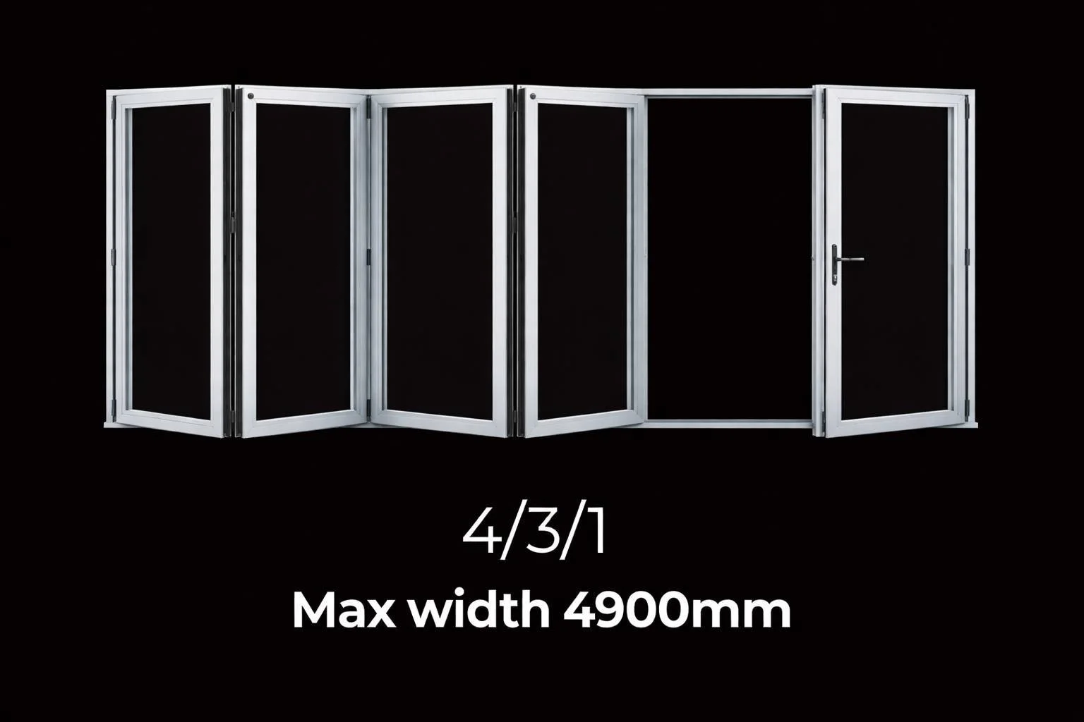บานเฟี้ยมอลูมิเนียม 4 บาน ระบบ 4/3/1 กว้างสูงสุด 4900mm