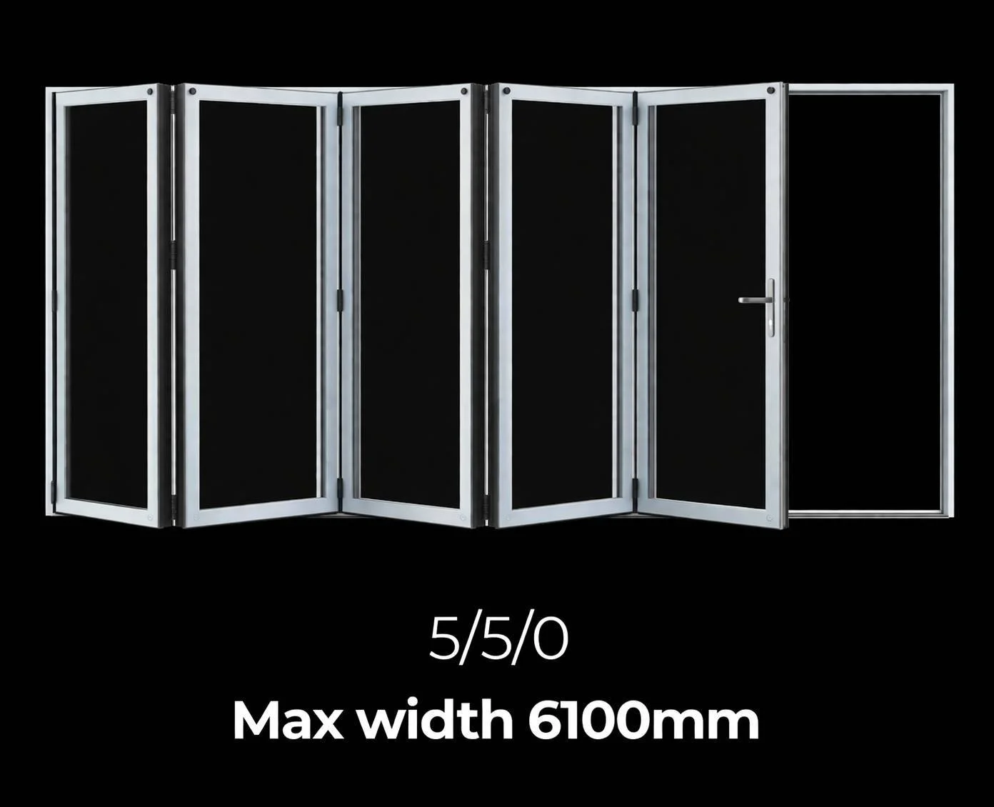 บานเฟี้ยมอลูมิเนียม 5 บาน ระบบ 5/5/0 กว้างสูงสุด 6100mm