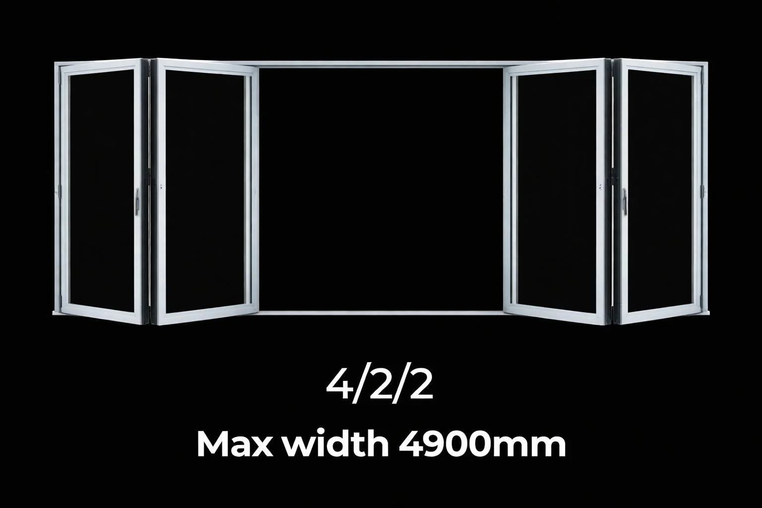 บานเฟี้ยมอลูมิเนียม 4 บาน ระบบ 4/2/2 กว้างสูงสุด 4900mm