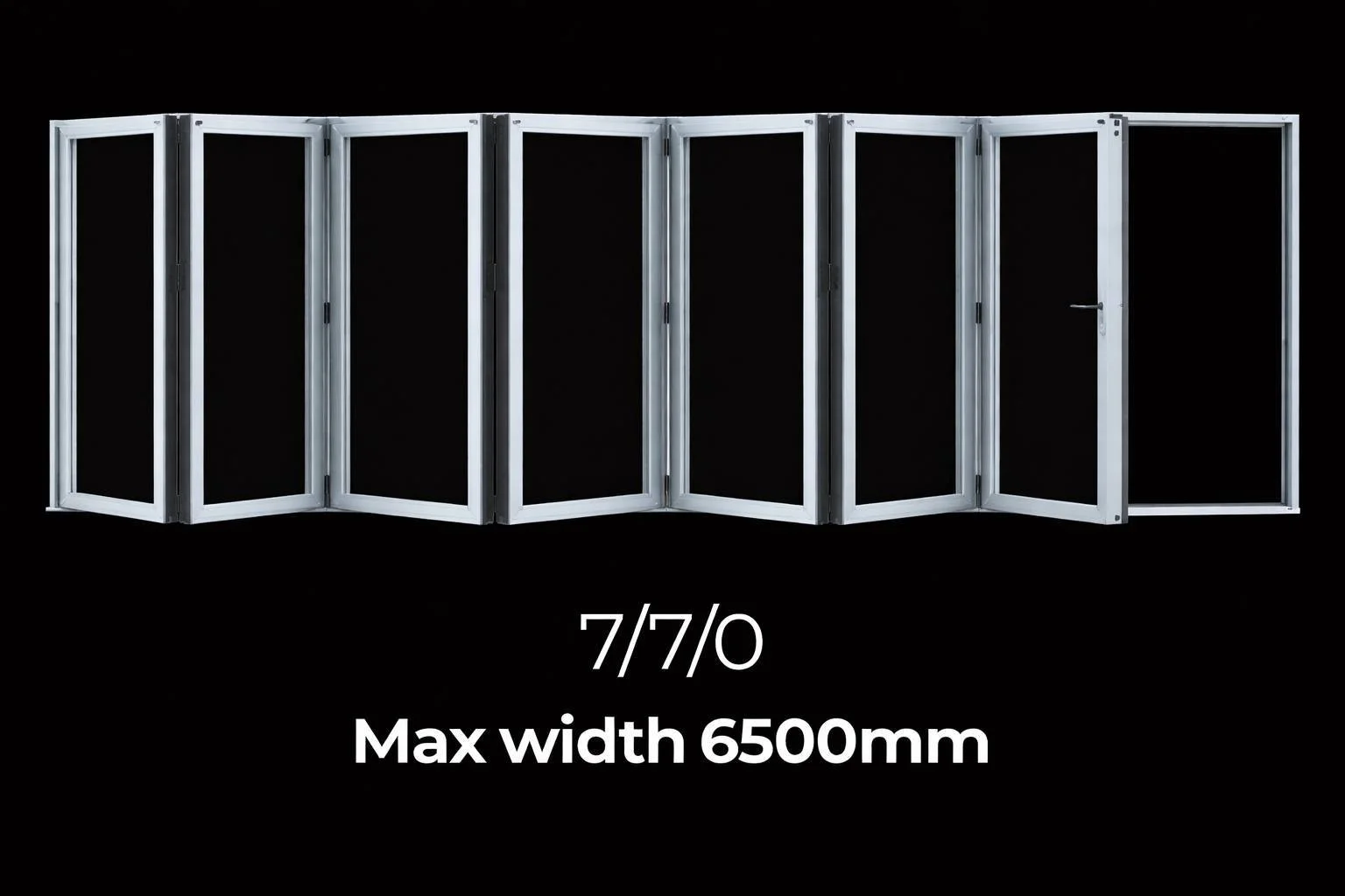 บานเฟี้ยมอลูมิเนียม 7 บาน ระบบ 7/7/0 กว้างสูงสุด 6500mm